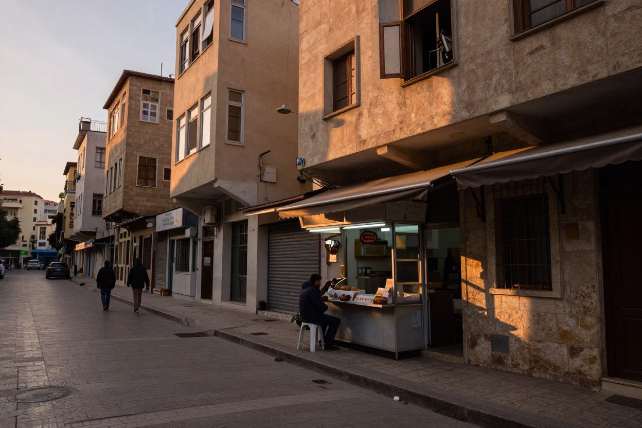 Beirut Lebanon Street Scene in Copper Toned Light Before Dusk with Local Market Activity in in Beirut, Lebanon