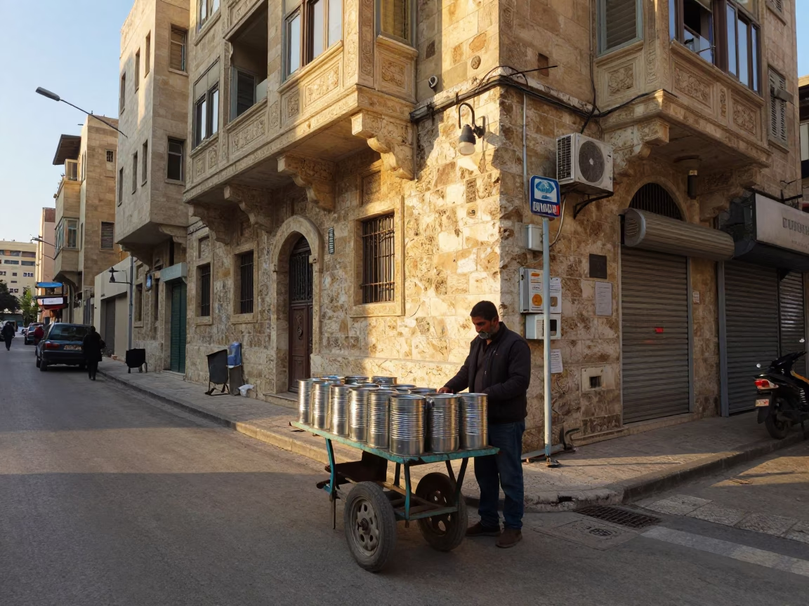 Beirut Lebanon Street Scene Just After Sunrise with Canisters and Daily Life in in Beirut, Lebanon