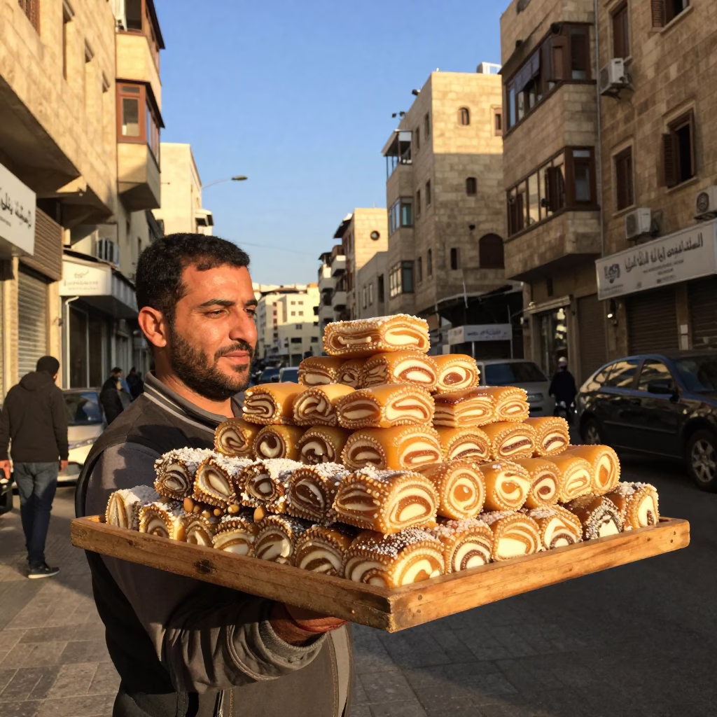 Beirut Lebanon Street Scene Late Afternoon Light with Pastries and Urban Architecture in in Beirut, Lebanon