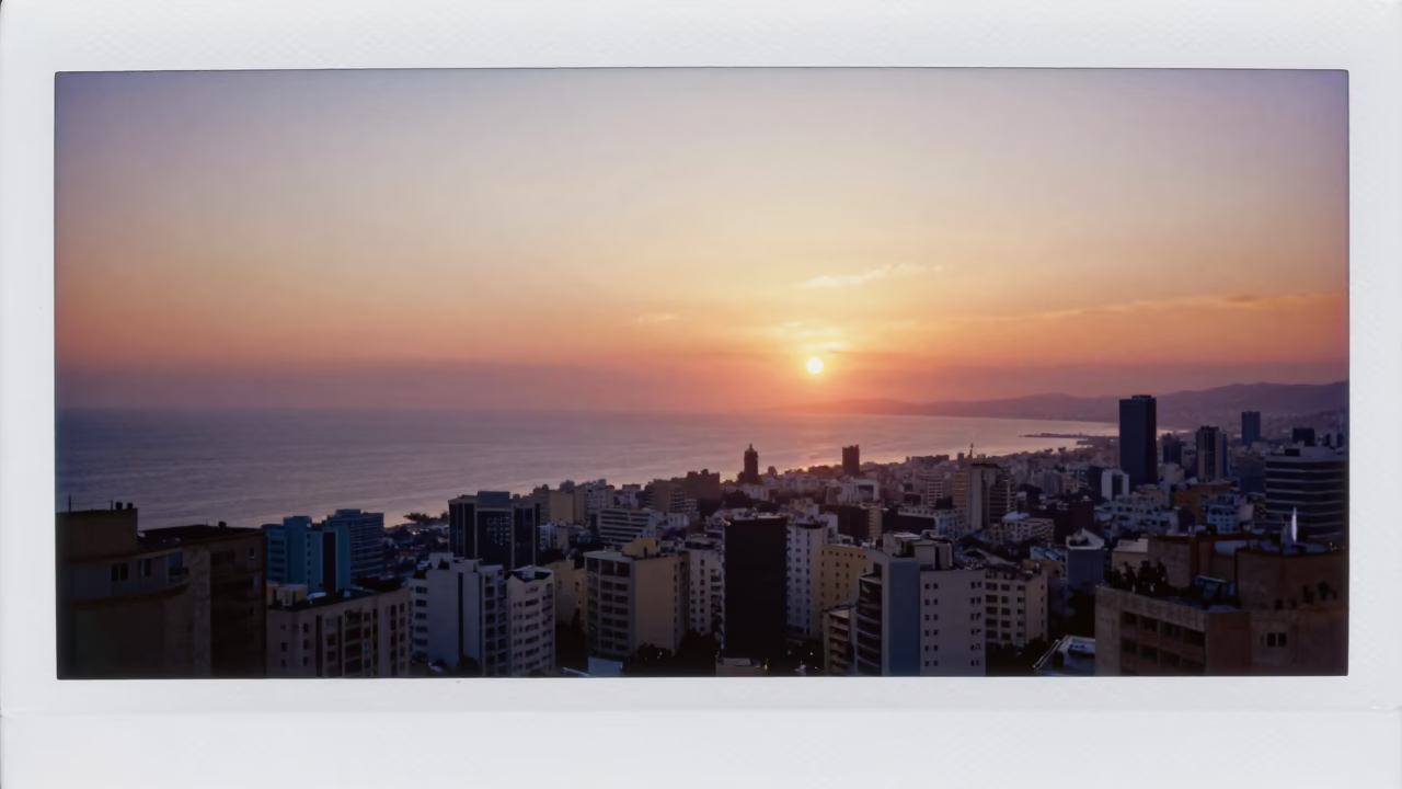 Beirut Lebanon Sunset Horizon View Over Mediterranean Sea and Urban Skyline in in Beirut, Lebanon