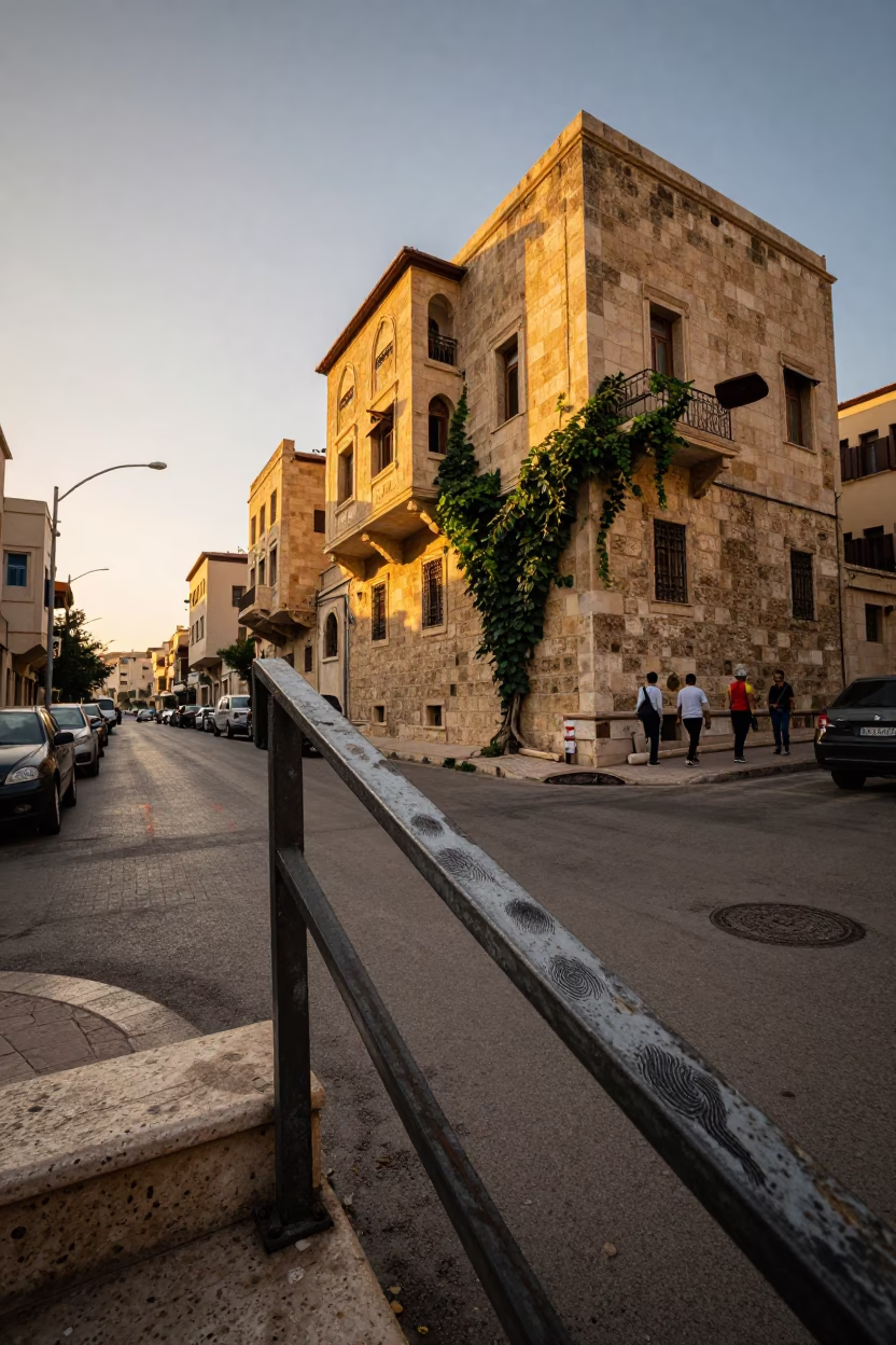 Beirut Lebanon Sunset Street Scene with Fingerprinted Metal and Ivy Vines in in Beirut, Lebanon
