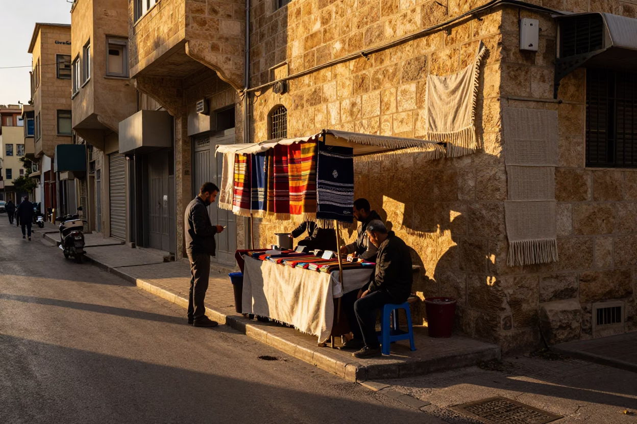Beirut Lebanon Sunset Street Scene with Linen Fringe and Local Life in in Beirut, Lebanon