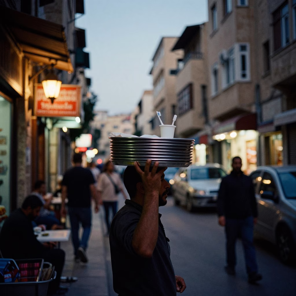 Beirut Lebanon Twilight Street Scene with Lantern and Window Light on Latch in in Beirut, Lebanon