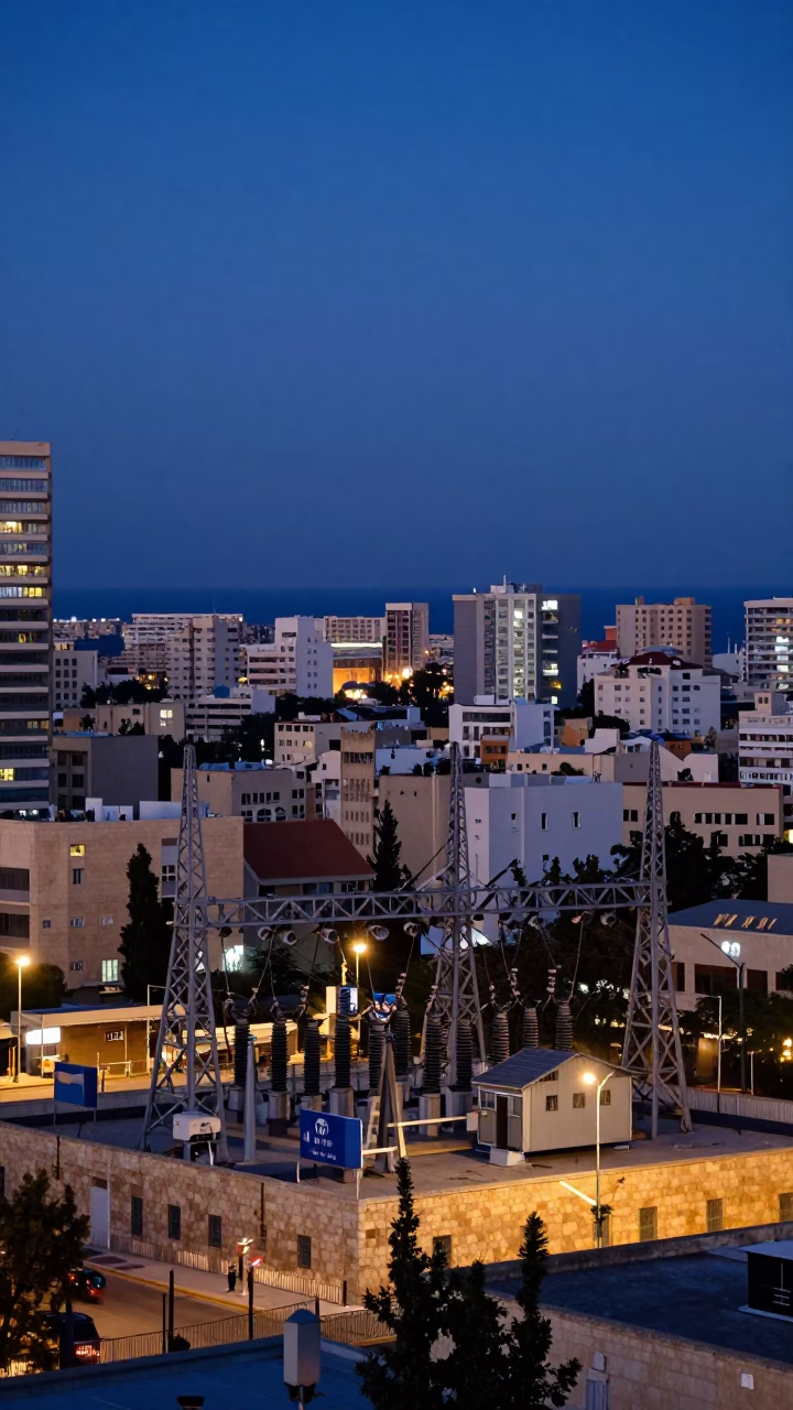 Beirut Lebanon Twilight Street Scene with Power Substation and Urban Infrastructure in in Beirut, Lebanon