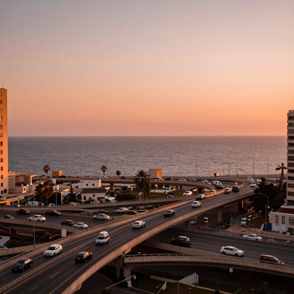 Beirut Mediterranean Horizon at Copper-toned Light Before Dusk in in Beirut, Lebanon