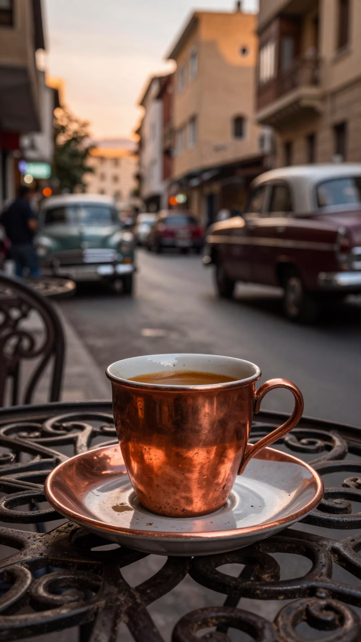 Beirut Street Café Espresso Cup Copper Dusk Light 1960s Lebanon in in Beirut, Lebanon