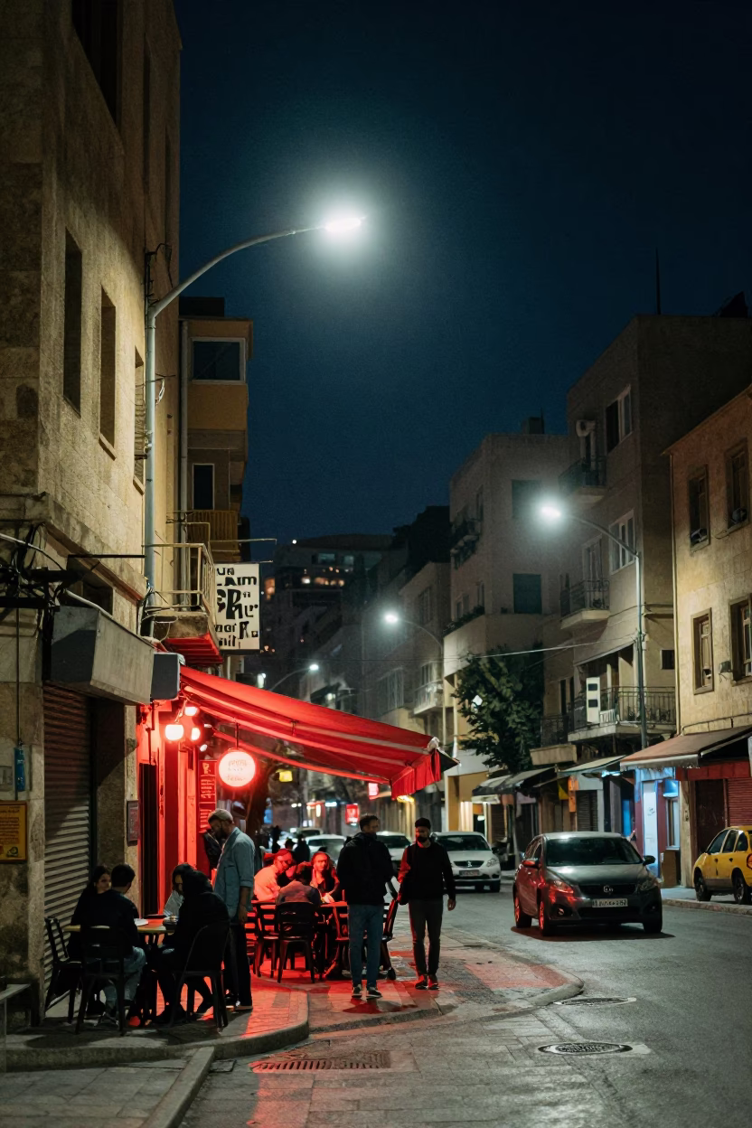 Beirut Street Corner at The Deepest Night Sky Light in in Beirut, Lebanon
