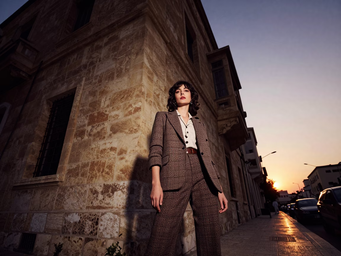 Beirut Street Fashion Portrait at Dusk with Local Architectural Details in in Beirut, Lebanon