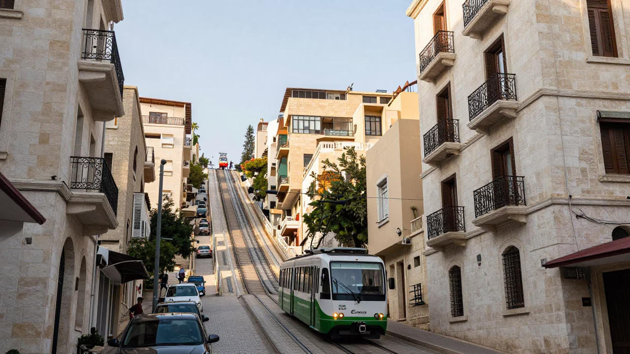 Beirut Street Scene Late Morning with Funicular Climb and Local Street Food in in Beirut, Lebanon