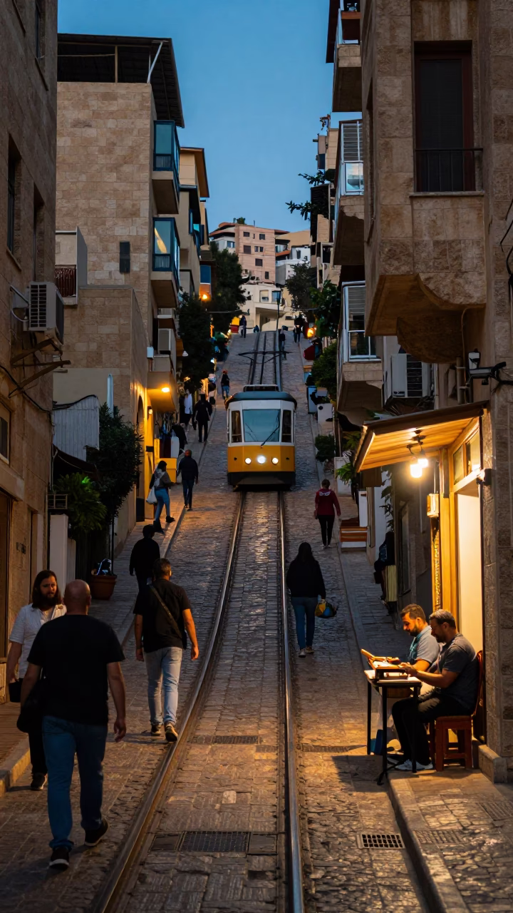 Beirut Twilight Street Scene with Funicular and Local Life in in Beirut, Lebanon
