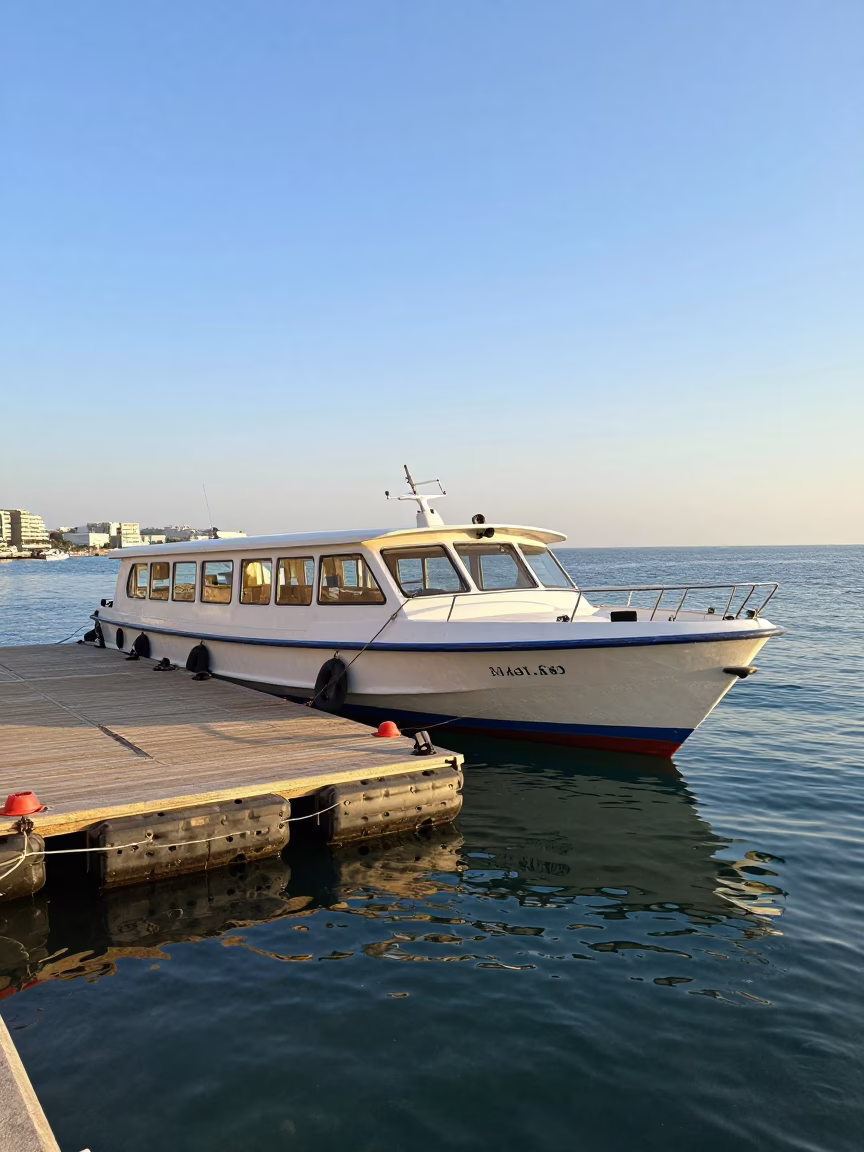 Beirut Water Taxi at Floating Dock in Clear Late Afternoon Light in in Beirut, Lebanon
