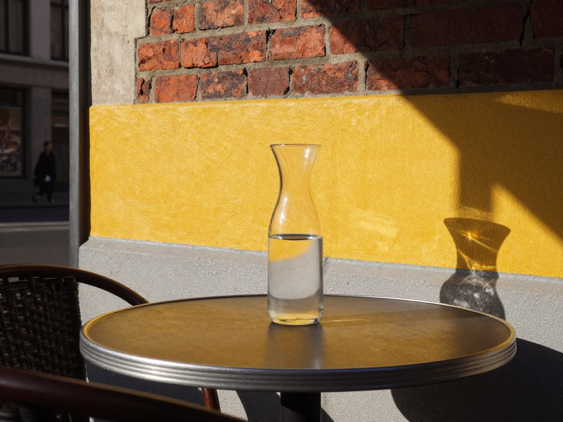 Belgian Cafe Terrace in Brussels Early Afternoon Sunlight and Glassware in in Brussels, Belgium