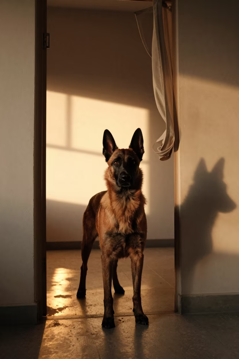 Belgian Tervuren Portrait in Samawah Studio in in a quiet portrait studio with a plain backdrop and eye-level framing in Samawah