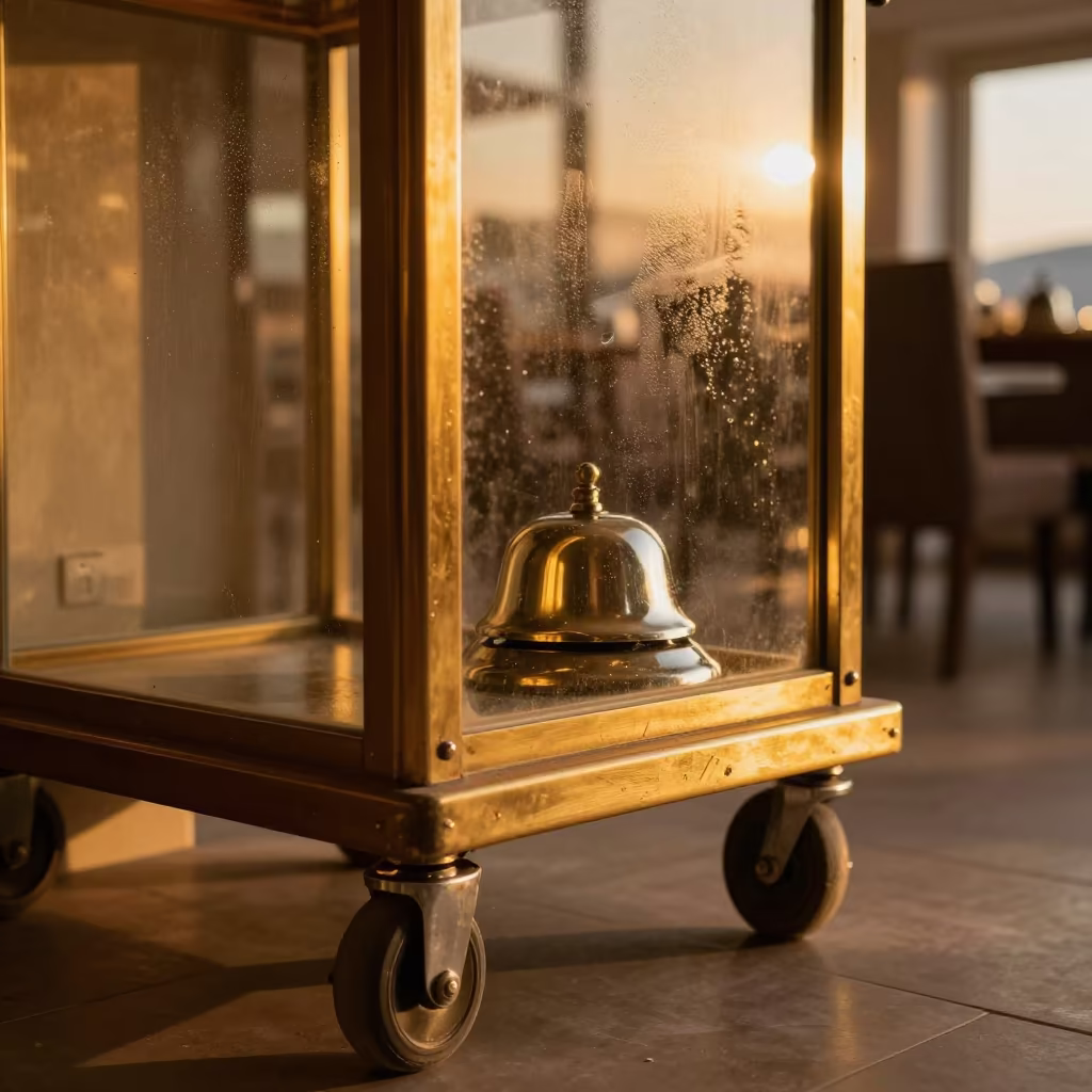 Bell Cart Wheel Bay Sunset Hotel Breakfast in inside a breakfast room before opening near Heraklion