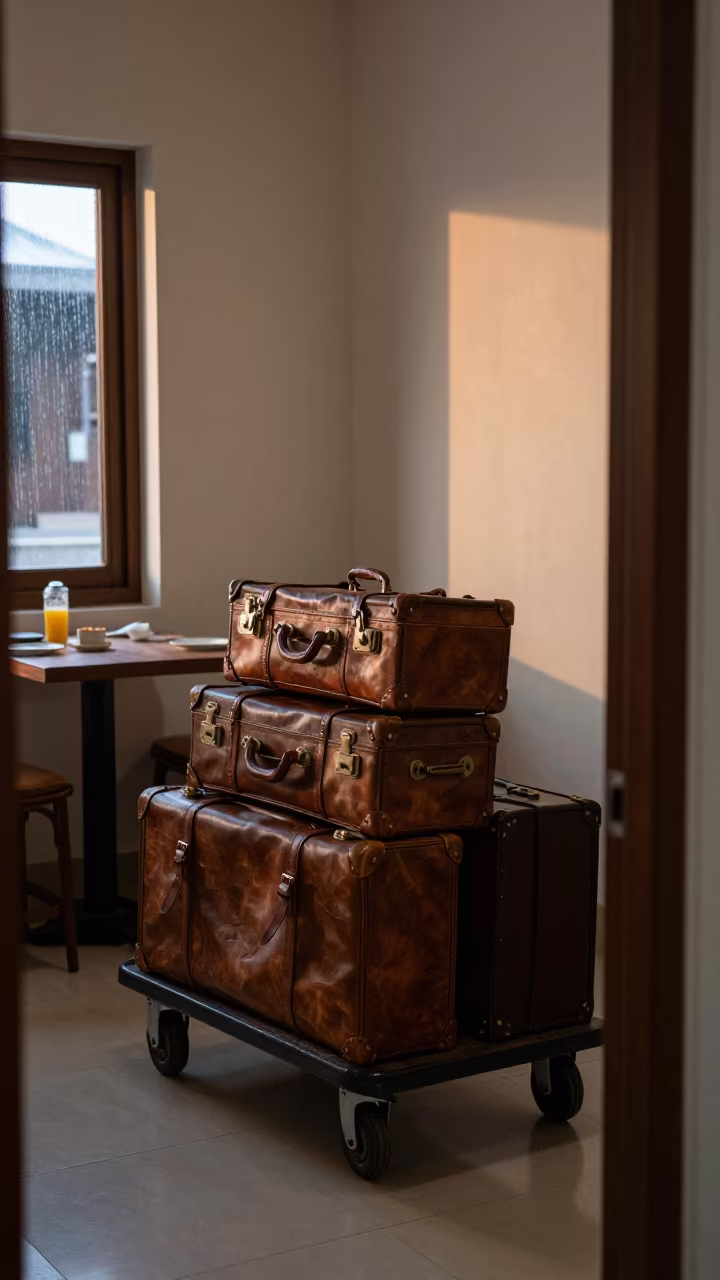 Bellhop Trolley with Suitcases in Kano Breakfast Room in inside a breakfast room before opening near Kano