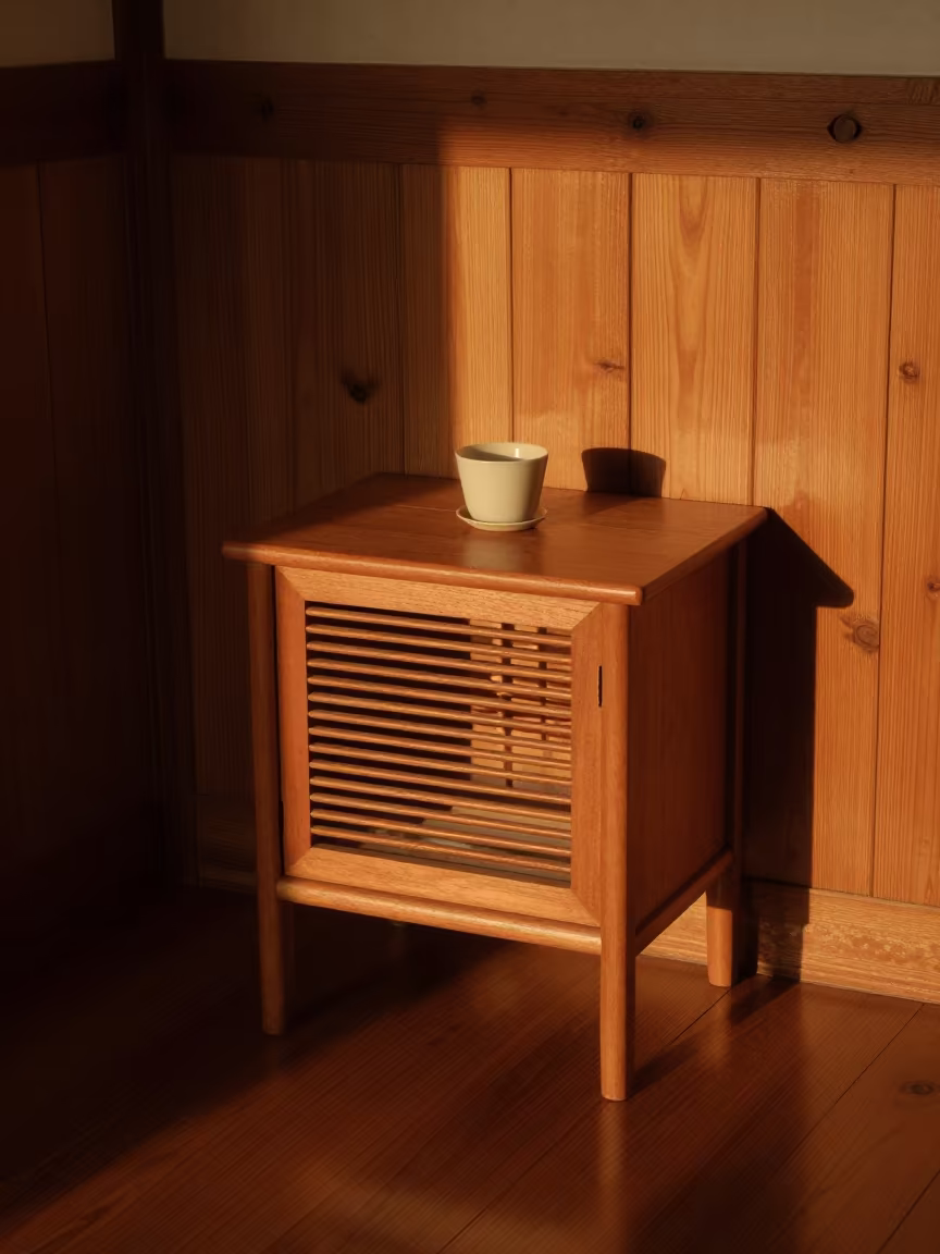 Bellows on Bedside Table in Seoul Cottage Room in on a bedside table in Euljiro, Seoul
