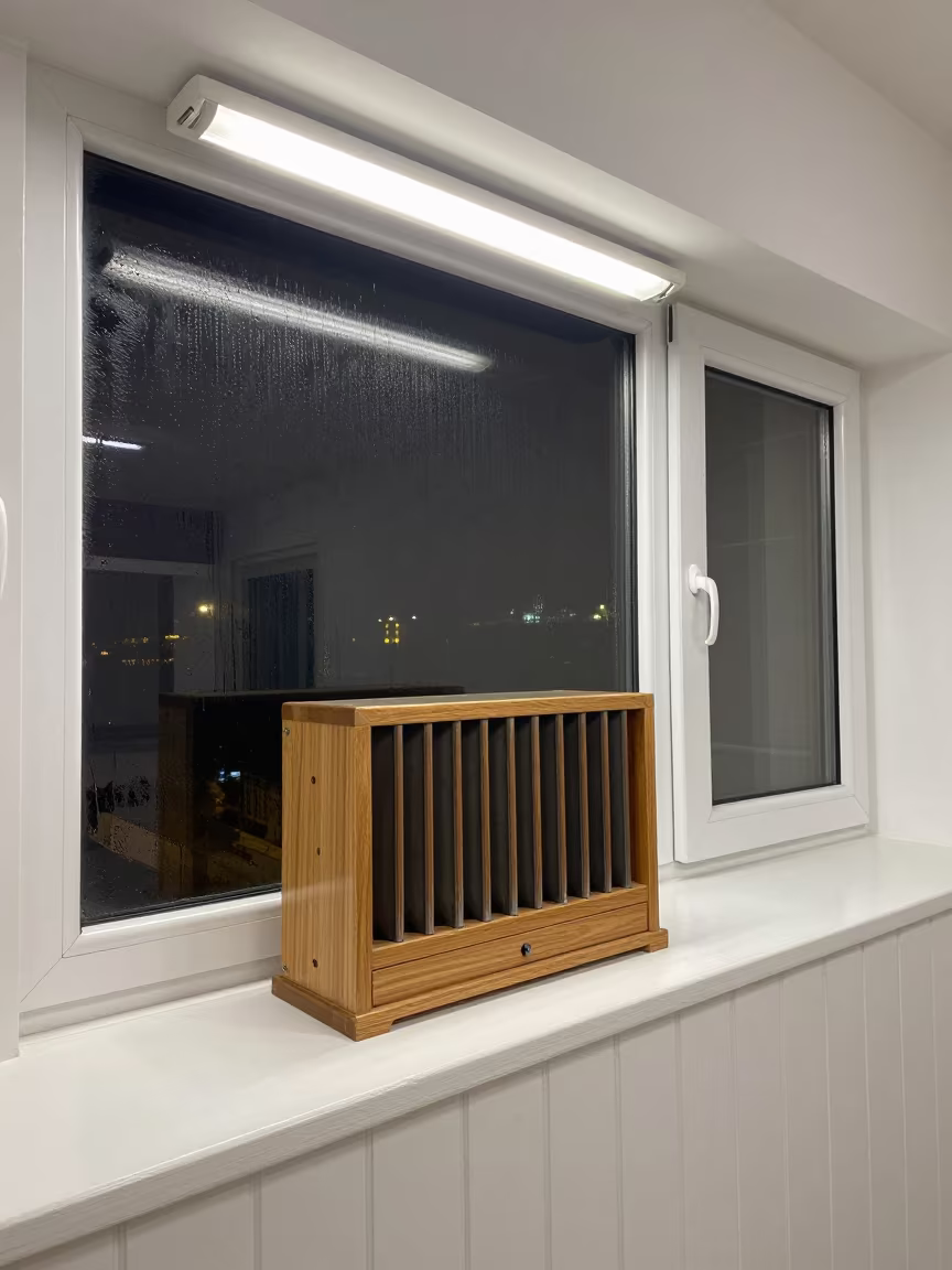 Bellows on Paneled Ledge Tel Aviv Night in on a painted display ledge in Tel Aviv