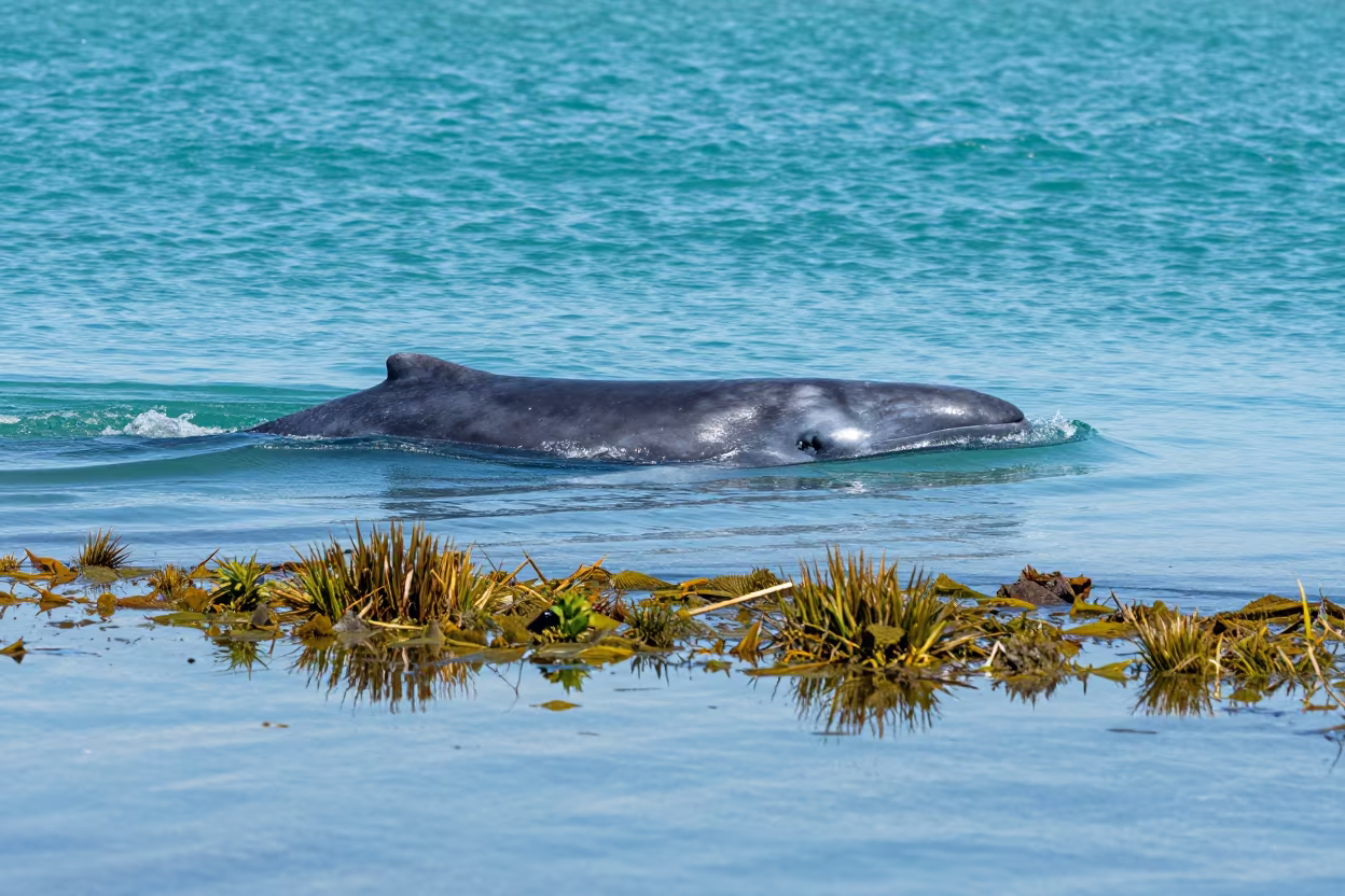 Beluga Whale Drifting in Auckland Shallows in above a seagrass meadow near Karangahape Road, Auckland