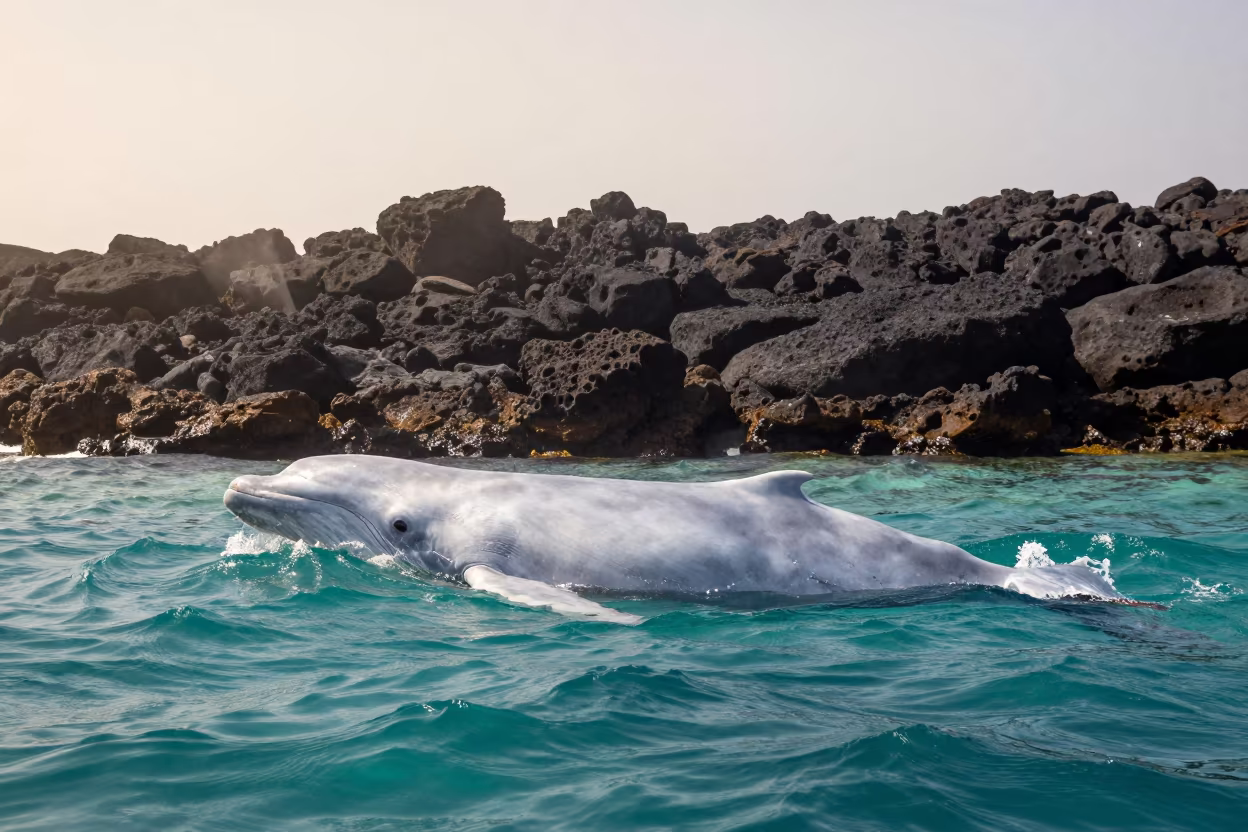Beluga Whale in Kerala Shallows in beside a volcanic drop-off in Kerala