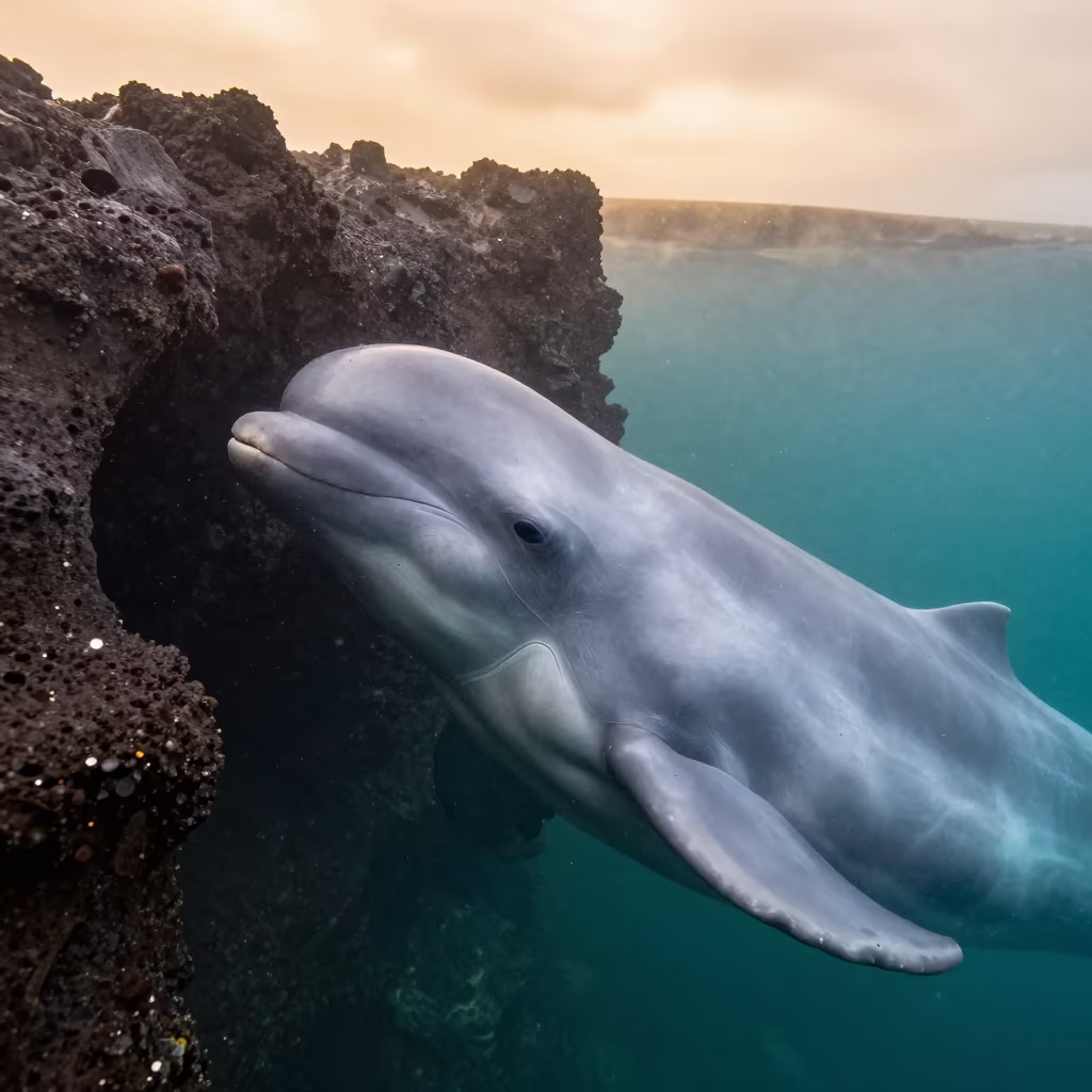 Beluga Whale in Turquoise Thai Shallows in beside a volcanic drop-off in Thailand