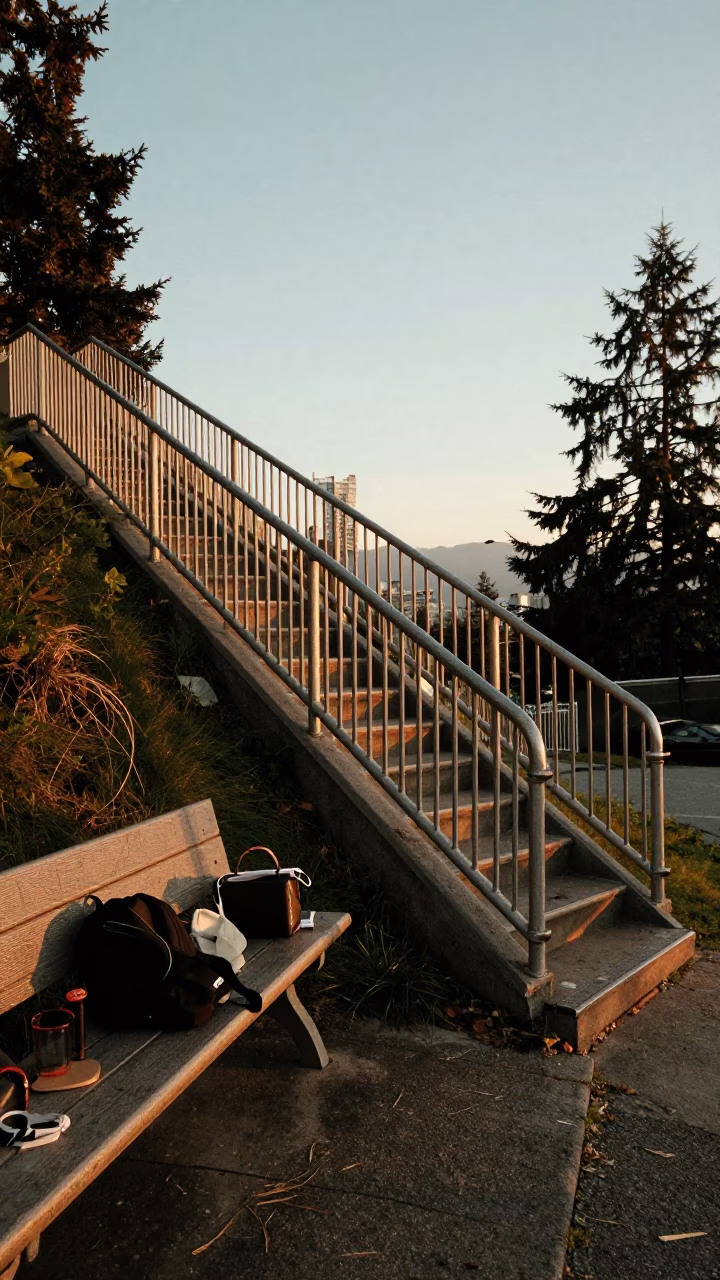 Bench at Golden Hour in in Vancouver, British Columbia, Canada