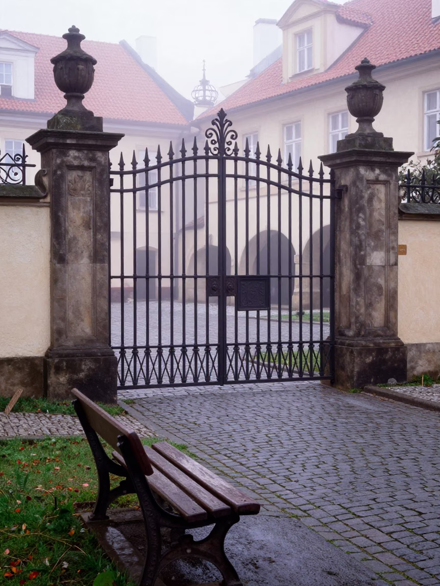 Bench in Prague at Dawn Light in in Prague, Czech Republic