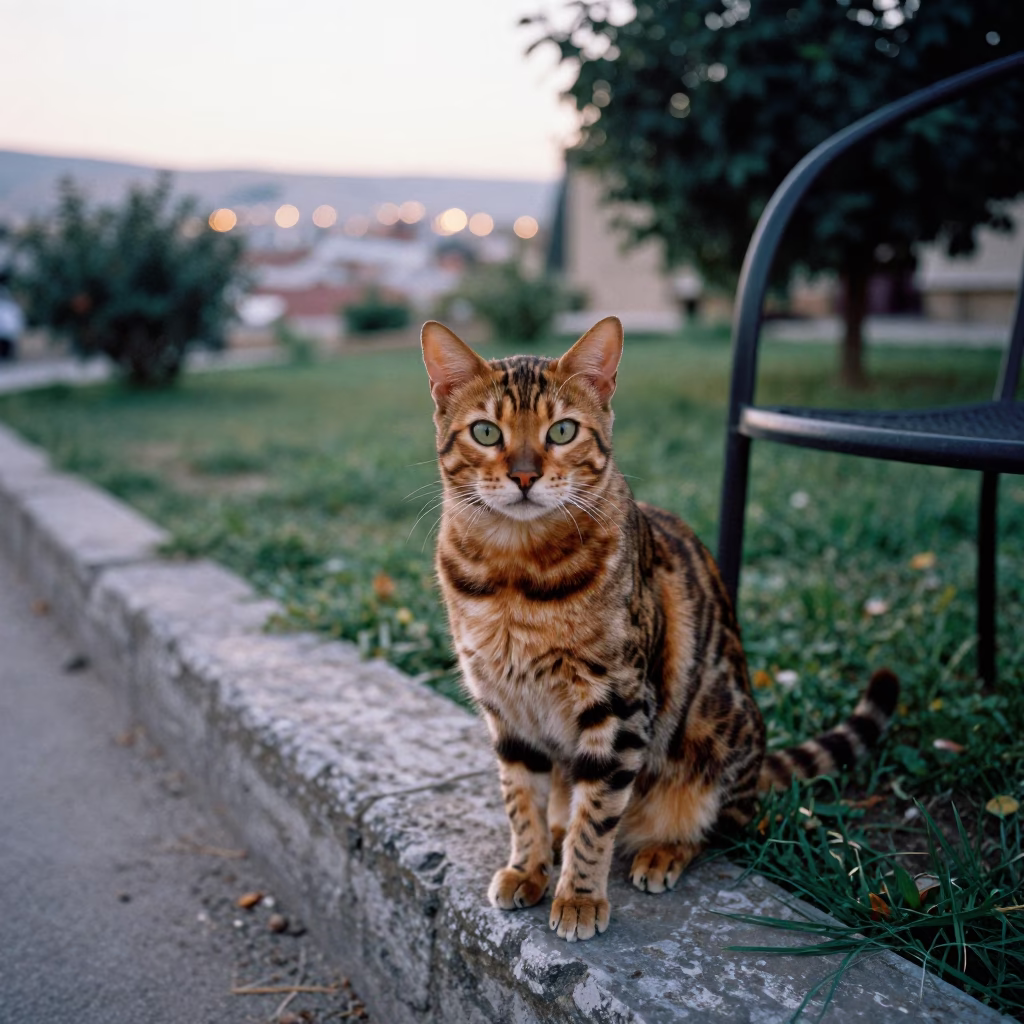 Bengal Longhair Portrait at Diyarbakir Garden Edge in near a garden edge with soft morning light and an uncluttered background in Diyarbakir