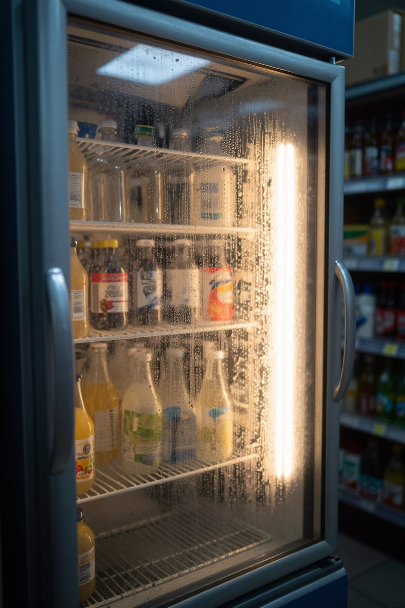 Benghazi Fridge Condensation Candlelight Night in inside a stockroom behind the sales floor near Benghazi