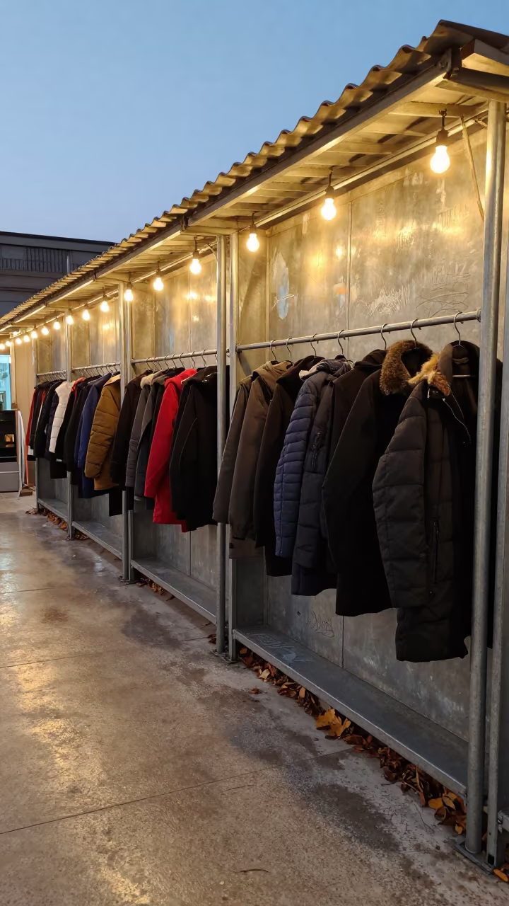 Benghazi Pickup Cubbies Under String Lights in at a checkout lane under flat store light in Benghazi