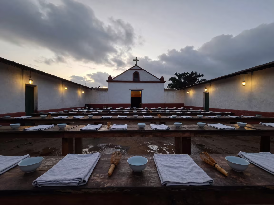 Benguela Shrine Dawn Tea Ceremony Lanterns in in a shrine lined with lanterns in Benguela