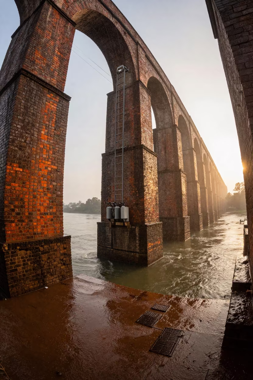 Benin Aqueduct Arcade Golden Hour Wet Weather in beside a water tower ladder in Benin