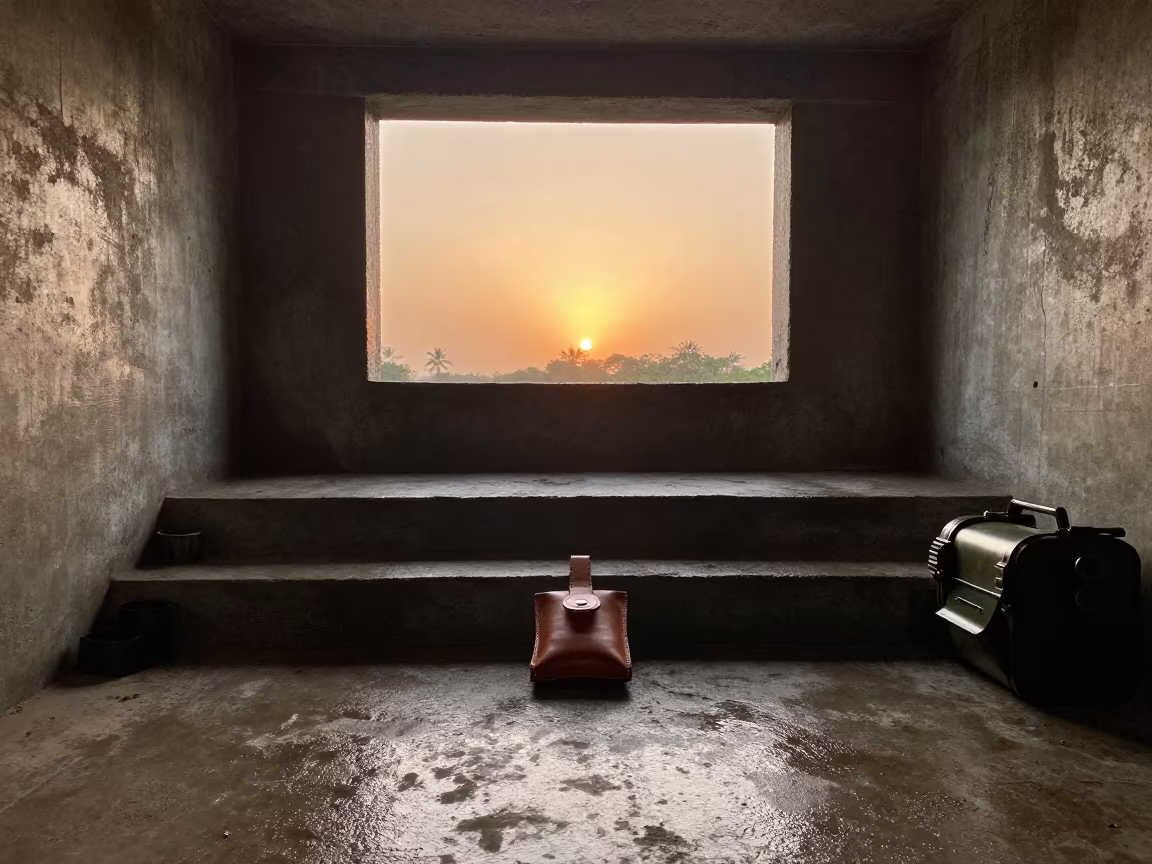 Benin Bunker Key Pouch Before Rounds in inside a bunker stairwell in Benin
