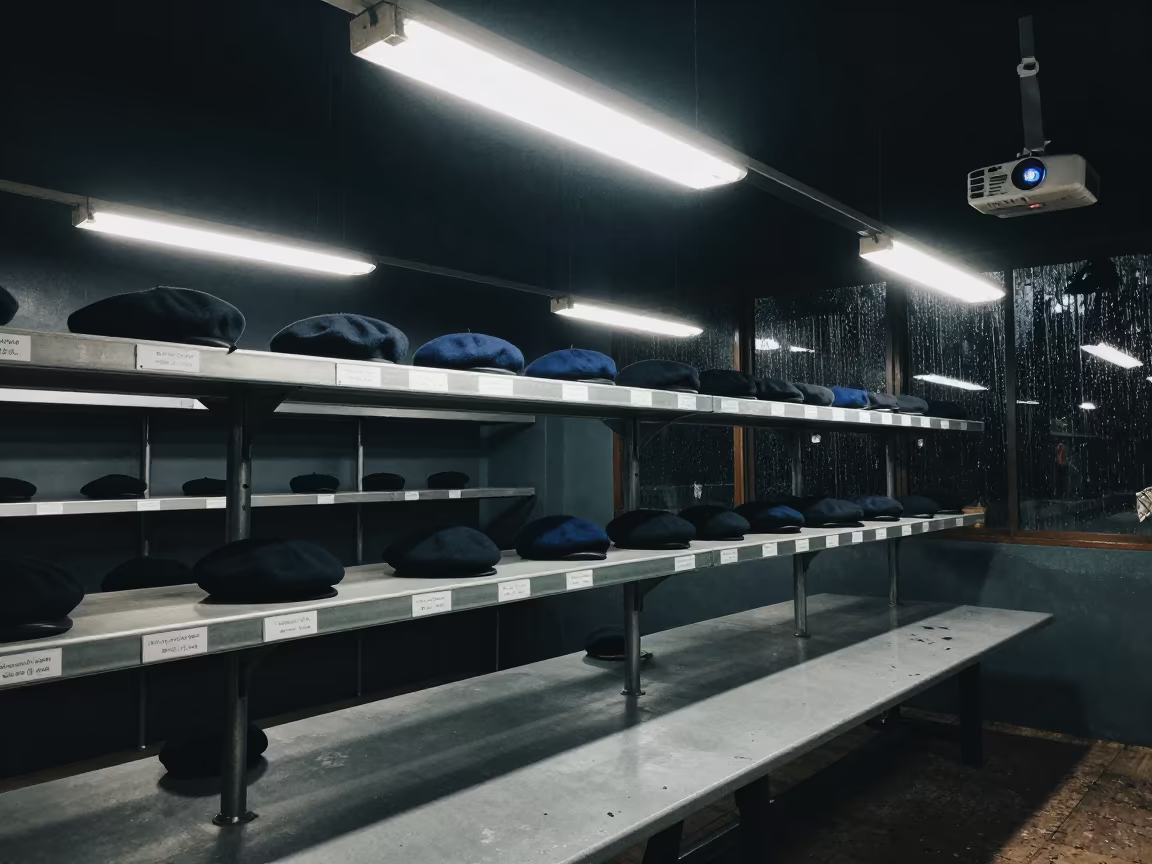Beret Form On Shelf In Indian Mess Hall Midnight in in a mess hall before service in India