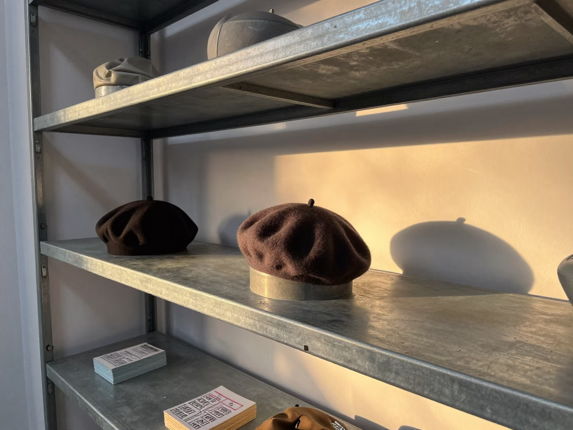 Beret Shaping Form Shelf in Memphis Bunker in inside a bunker stairwell in Memphis