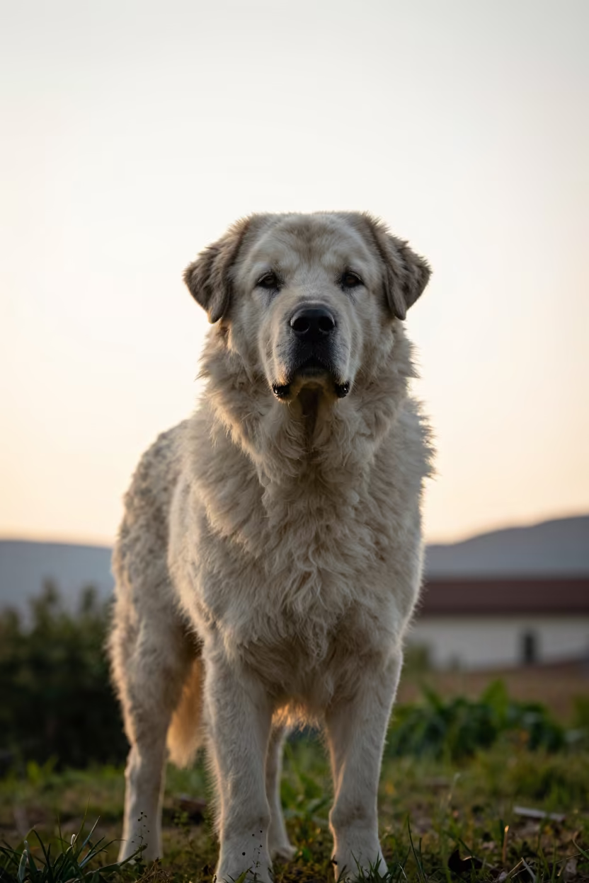 Bergamasco Sheepdog Portrait Garden Skopje in near a garden edge with soft morning light and an uncluttered background in Skopje
