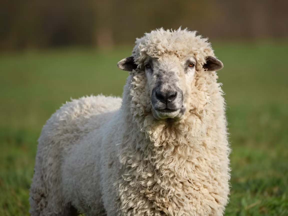 Bergamasco Sheepdog Portrait in Dresden Garden in near a garden edge with soft morning light and an uncluttered background near Dresden