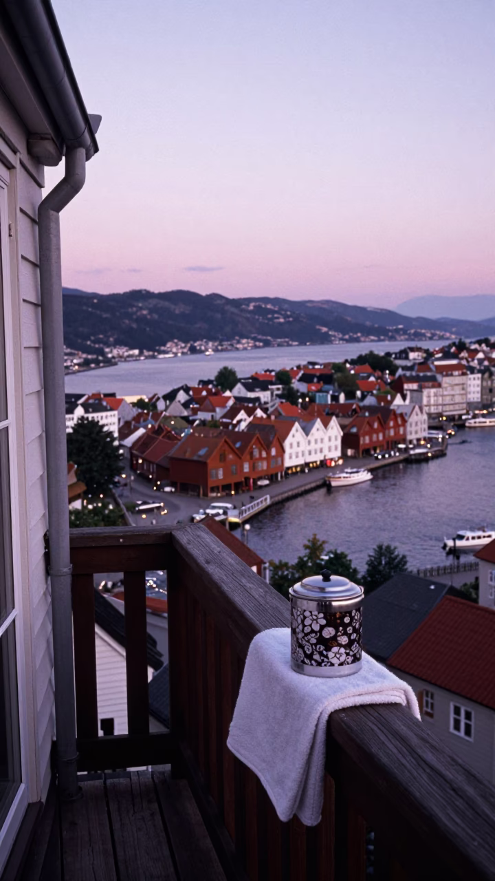 Bergen Balcony at Evening Light in in Bergen, Norway