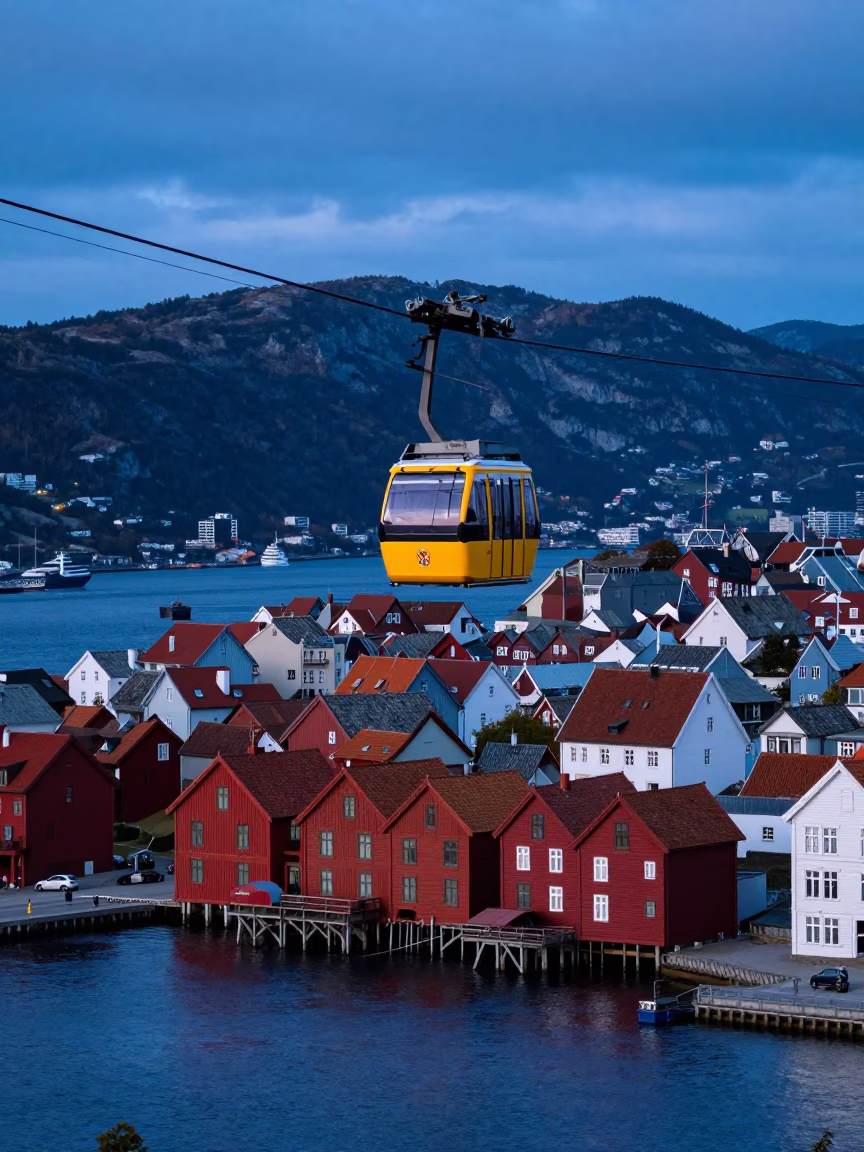 Bergen Car Crossing at Blue Hour in in Bergen, Norway