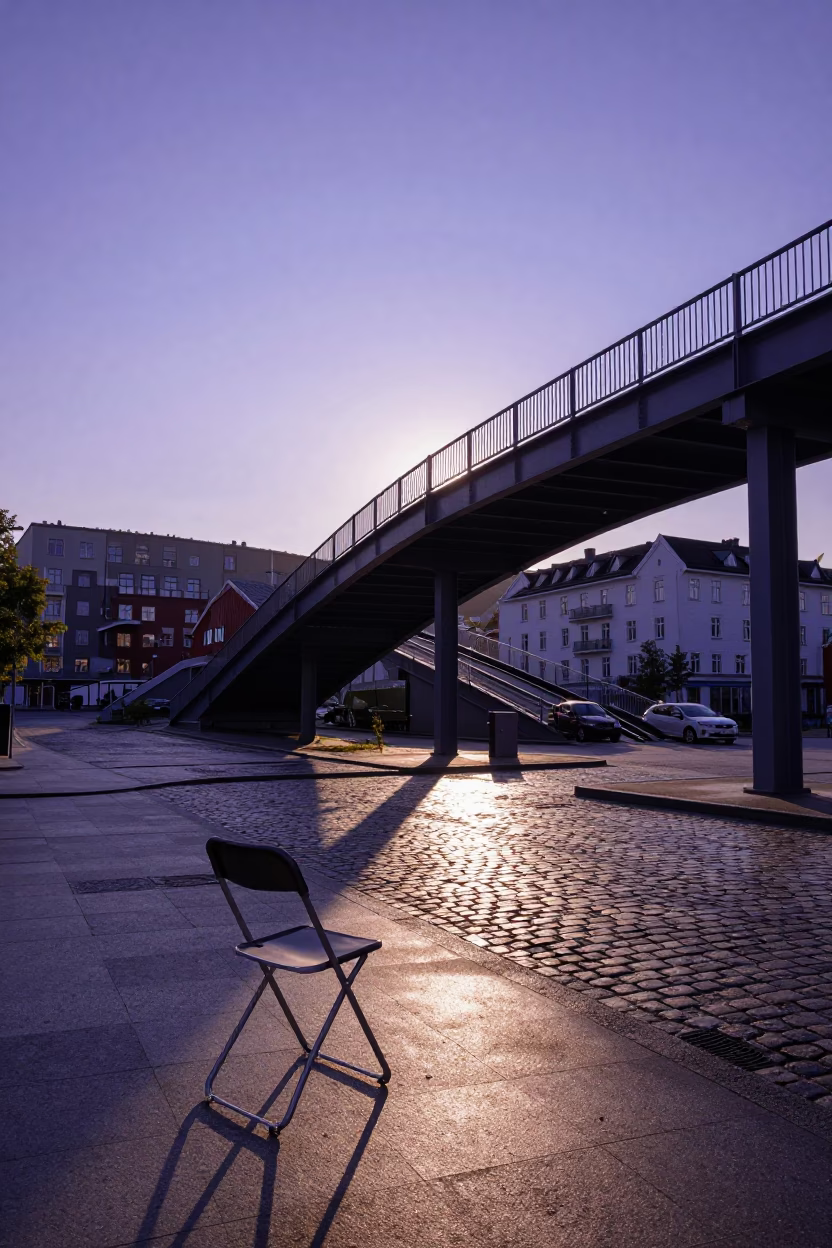 Bergen Chair Scene at Clear Late-afternoon Light in in Bergen, Norway