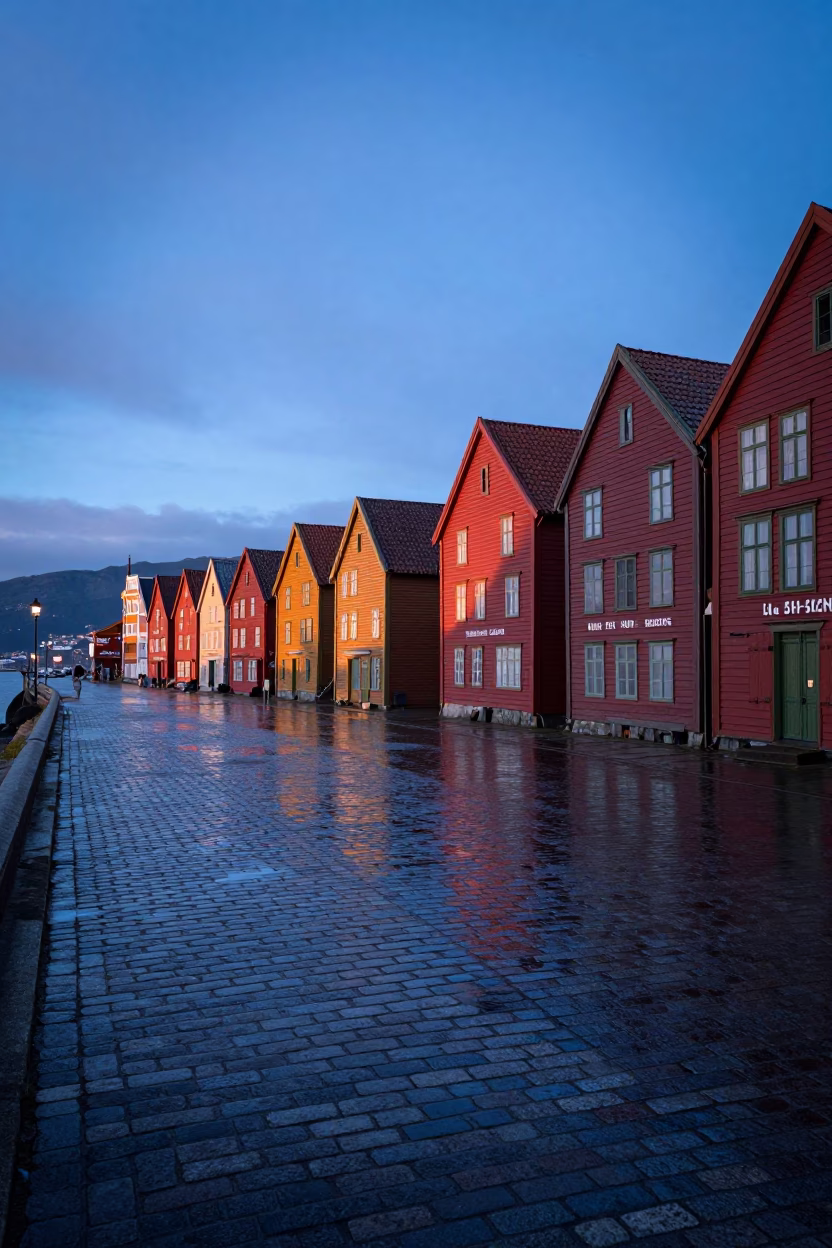 Bergen Dawn Light at First Light Of Dawn in in Bergen, Norway