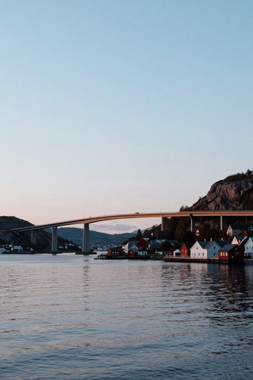Bergen Harbor Scene at First Light Of Dawn in in Bergen, Norway