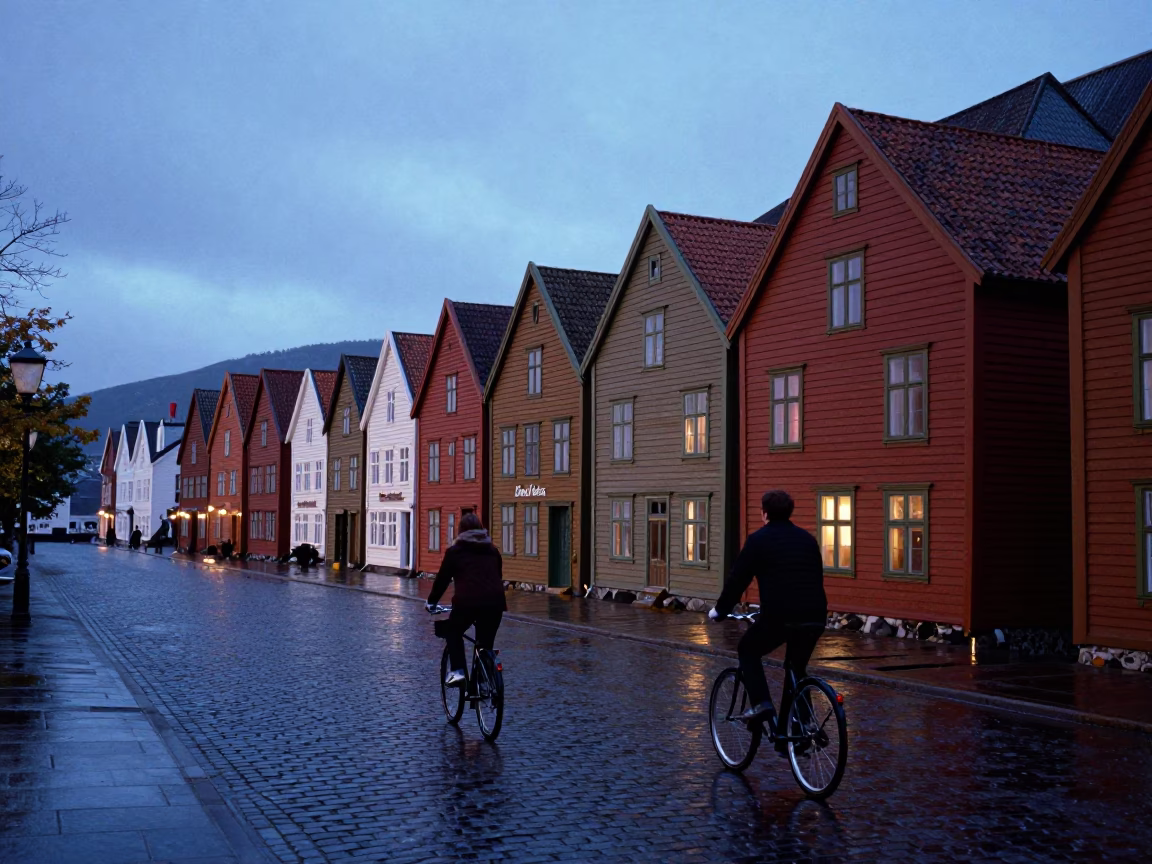Bergen Hour Light at The Last Blue Light Of Evening in in Bergen, Norway