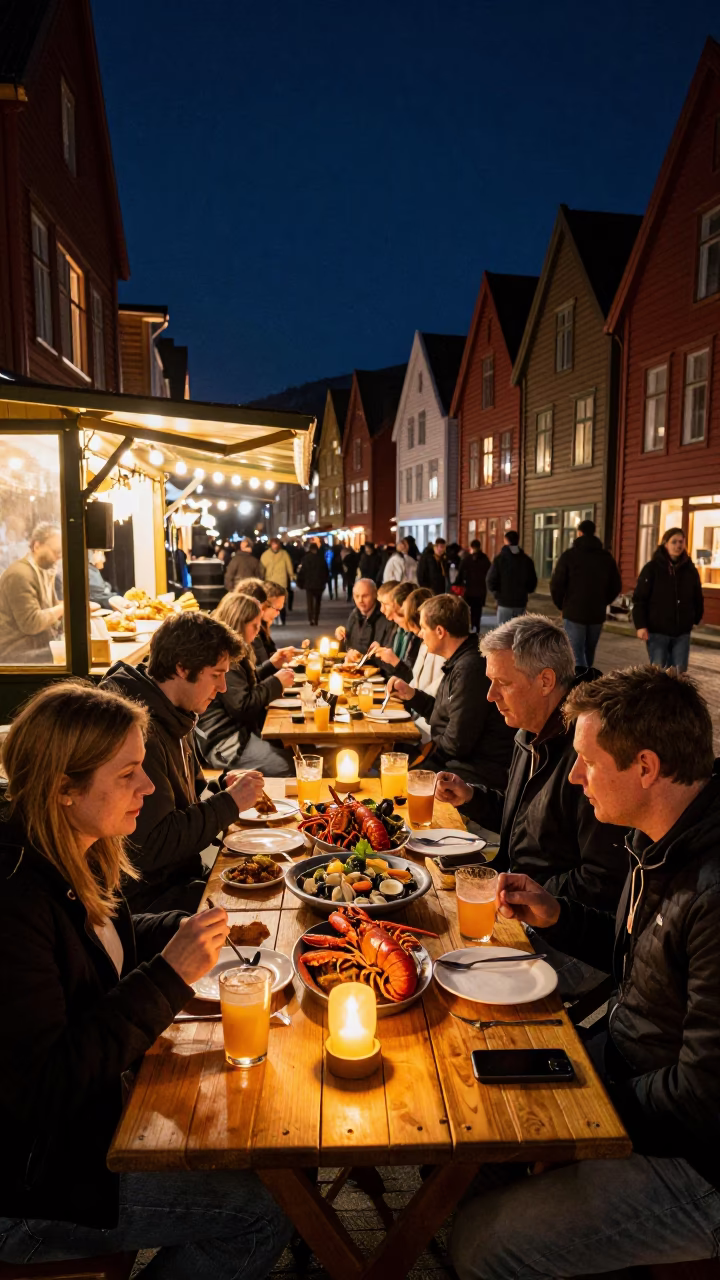 Bergen Norway Night Market Lobster Dinner Candlesticks in in Bergen, Norway