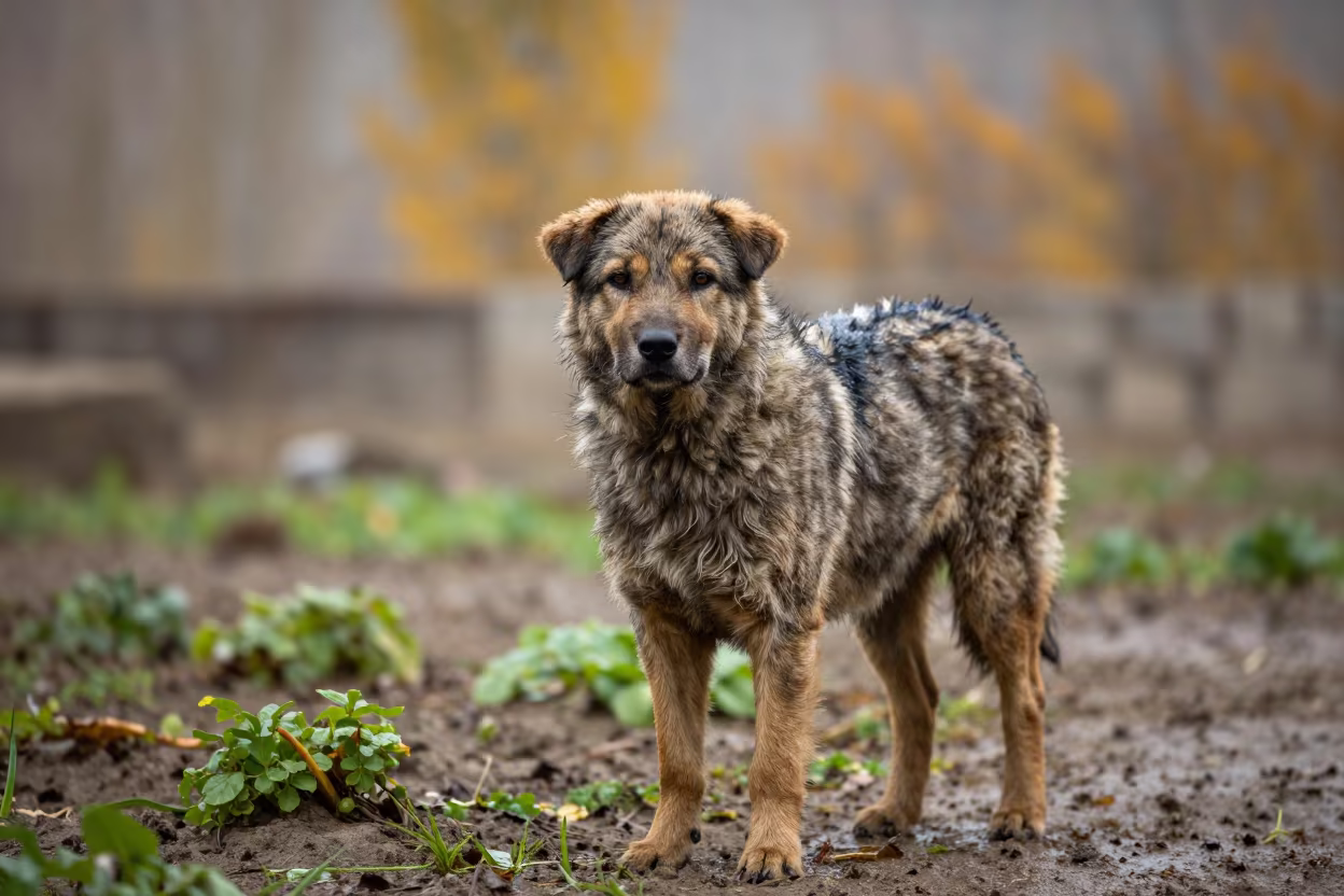 Berger Picard Standing Near Garden Edge in near a garden edge with soft morning light and an uncluttered background near Skardu