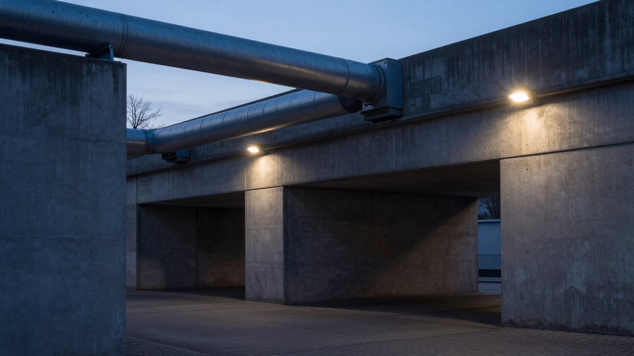 Berlin Before Sunrise Cold Light on Urban Concrete and Steel Infrastructure Details in in Berlin, Germany