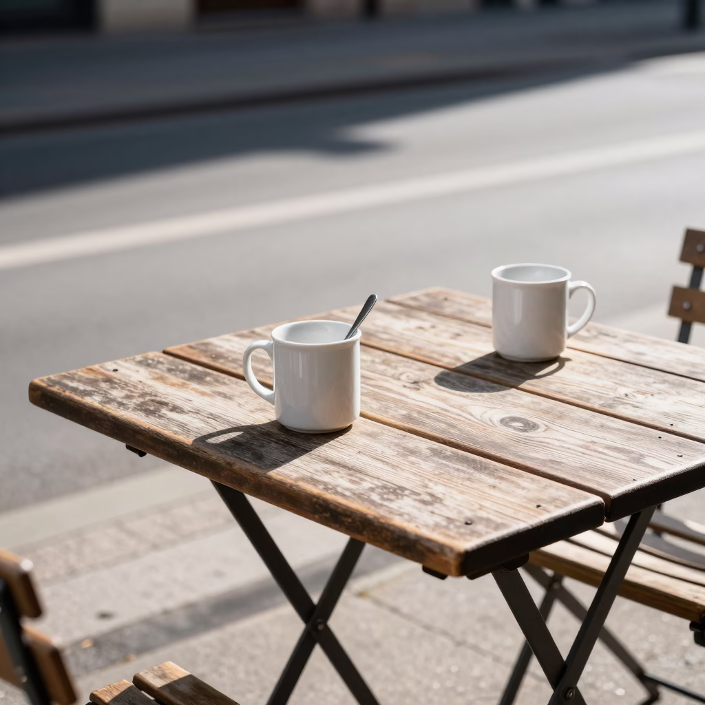 Berlin Cafe Table at Afternoon Light in in Berlin, Germany