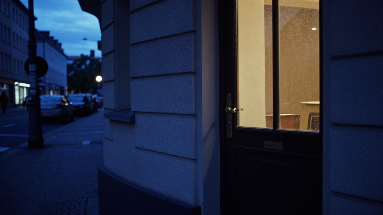 Berlin Evening Blue Hour Street Scene with Window Light and Casual Dining in in Berlin, Germany