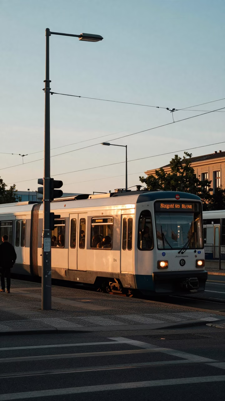 Berlin Evening Light and Urban Transit Scene in in Berlin, Germany