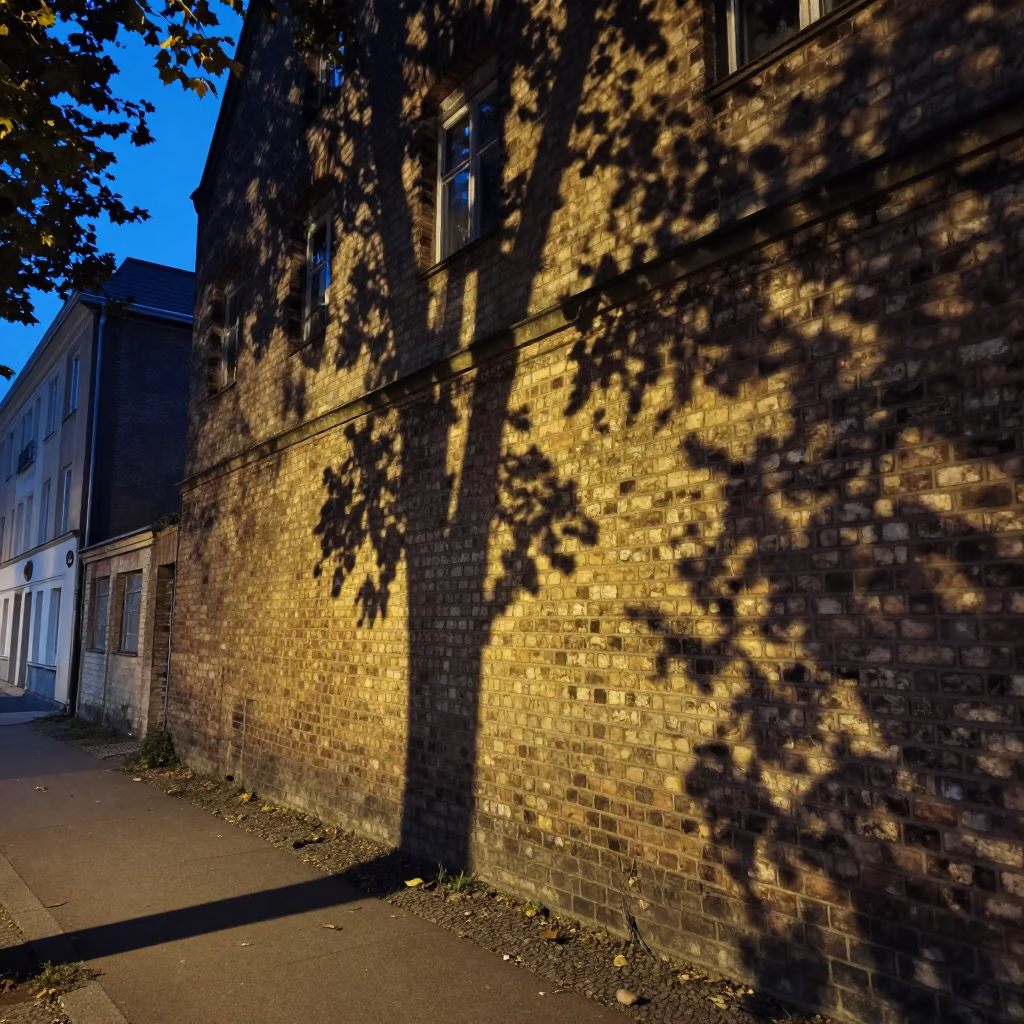 Berlin Evening Street Scene with Leaf Shadows and Urban Details in in Berlin, Germany