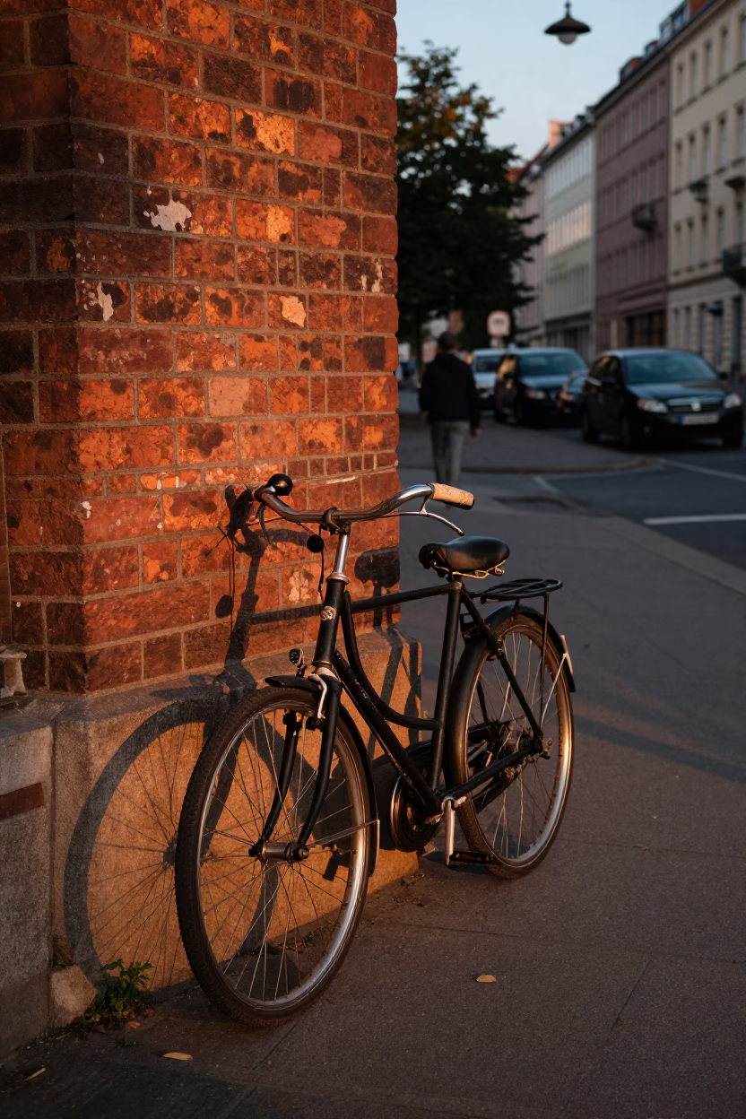 Berlin Evening Street Scene with Vintage Bicycle and Urban Details in in Berlin, Germany